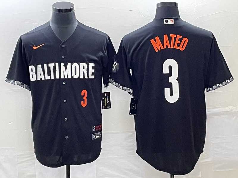 Men%27s Baltimore Orioles #3 Jorge Mateo Number Black 2023 City Connect Cool Base Stitched MLB Jerseys